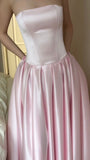 Light Pink Prom Dresses Strapless Evening Dress A-Line Party Dress Satin Formal HZ0307