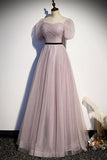 Light Purple A-line Soft Tulle Long Formal HZ0307