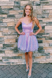 Lilac A-Line Sequin Junior/Senior Homecoming Dresses, HZ0307