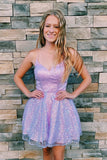 Lilac A-Line Sequin Junior/Senior Homecoming Dresses, HZ0307