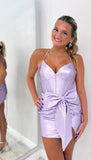 Lilac Halter V-neck Homecoming Dresses Bowknot Mini Party HZ0307