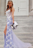 Lilac Mermaid Bodycon Lace Prom HZ0307