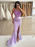 Lilac One Shoulder Mermaid Long Prom Dresses Sequins Evening Gown, HZ0307