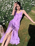 Lilac Ruffle Chiffon Prom Dress Birthday Party HZ0307