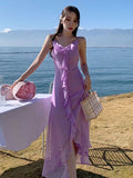 Lilac Ruffle Chiffon Prom Dress Birthday Party HZ0307