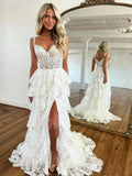 Lilac Sequin Lace Ruffles Prom Dress Split Evening HZ0307