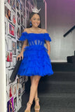 Lilac Tulle Homecoming Dress Off The Shoulder Ruched Mini Hoco Dresses, HZ0307