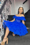 Lilac Tulle Homecoming Dress Off The Shoulder Ruched Mini Hoco Dresses, HZ0307