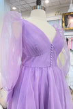 Lilac Long Sleeves Corset Tulle Long Formal HZ0307