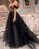 LTP1044,Long Tulle Corset Prom Dresses Off The Shoulder Evening HZ0307
