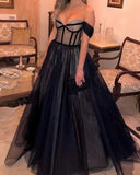 LTP1044,Long Tulle Corset Prom Dresses Off The Shoulder Evening HZ0307