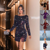 Long Sleeves Sequin Homecoming Dress Mini Party Gown, HZ0307