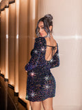Long Sleeves Sequin Homecoming Dress Mini Party Gown, HZ0307