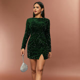 Long Sleeves Sequin Homecoming Dress Mini Party Gown, HZ0307