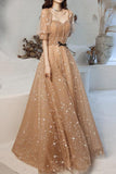 Long Sleeves Champagne Long Evening HZ0307