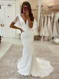 LTP1127,White mermaid wedding dresses,v-neck long wedding gown,white bridal HZ0307