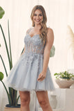 Lovely A-Line Tulle Homecoming Dress, Applique Lace Mini Graduation Dress, HZ0307