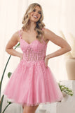 Lovely A-Line Tulle Homecoming Dress, Applique Lace Mini Graduation Dress, HZ0307