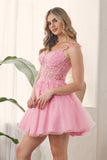 Lovely A-Line Tulle Homecoming Dress, Applique Lace Mini Graduation Dress, HZ0307