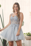 Lovely A-Line Tulle Homecoming Dress, Applique Lace Mini Graduation Dress, HZ0307
