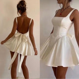 Lovely Ivory White Open Back Homecoming Dresses With Bowknot, HZ0307