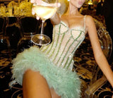 Luxury Beaded Homecoming Dresses Feather Bodycon Party HZ0307