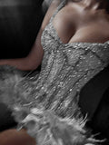 Luxury Beaded Homecoming Dresses Feather Bodycon Party HZ0307