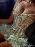 Luxury Beaded Homecoming Dresses Feather Bodycon Party HZ0307