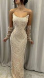 Luxury Beaded Sequin Mermaid Wedding Dress, Strapless Two Pieces Party Dress, HZ0307