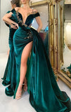 Luxury Beaded Velvet Prom Dresses Off The Shoulder Evening Dress Dark Green Party HZ0307