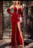 Luxury Beaded Velvet Sexy Prom Dresses, Slit Evening Dress Black Girl Party HZ0307