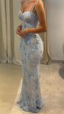 Luxury Floral Mermaid Prom Dresses Spaghetti Straps Evening Graduation HZ0307