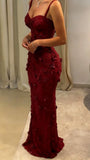 Luxury Floral Mermaid Prom Dresses Spaghetti Straps Evening Graduation HZ0307
