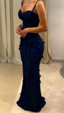 Luxury Floral Mermaid Prom Dresses Spaghetti Straps Evening Graduation HZ0307