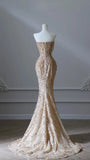 Luxury Gold Sequin Beaded Mermaid Prom Dress, Strapless Formal Party HZ0307