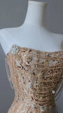 Luxury Gold Sequin Beaded Mermaid Prom Dress, Strapless Formal Party HZ0307