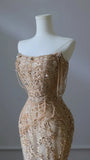 Luxury Gold Sequin Beaded Mermaid Prom Dress, Strapless Formal Party HZ0307