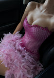 Luxury Pink Sweetheart Homecoming Dress, Feather Mini Homecoming Party HZ0307