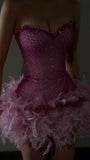 Luxury Pink Sweetheart Homecoming Dress, Feather Mini Homecoming Party HZ0307