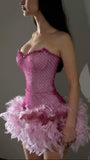 Luxury Pink Sweetheart Homecoming Dress, Feather Mini Homecoming Party HZ0307