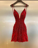Luxury Red Beaded Homecoming Dresses Bodycon Mini Party Dress, HZ0307