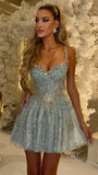Luxury Sequin Beaded Homecoming Dresses Light Blue Graduation HZ0307