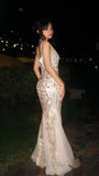 Luxury Sequin Tulle Mermaid Prom Evening Dresses Long Party HZ0307