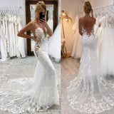 Luxury Wedding Dresses Mermaid Lace Appliques Deep V Neck Backless Bridal HZ0307