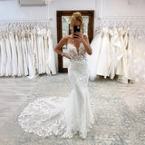 Luxury Wedding Dresses Mermaid Lace Appliques Deep V Neck Backless Bridal HZ0307