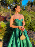 Green Sweetheart Satin A-Line Long Evening Prom Dress With High HZ0307