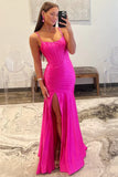 Hot Pink Spaghetti Straps Satin Evening Prom HZ0307