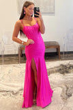 Hot Pink Spaghetti Straps Satin Evening Prom HZ0307