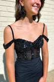 Off The Shoulder Sequin Mermaid Long Party Prom HZ0307