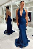 Navy Blue Sexy Prom Dresses V-Neck Evening HZ0307